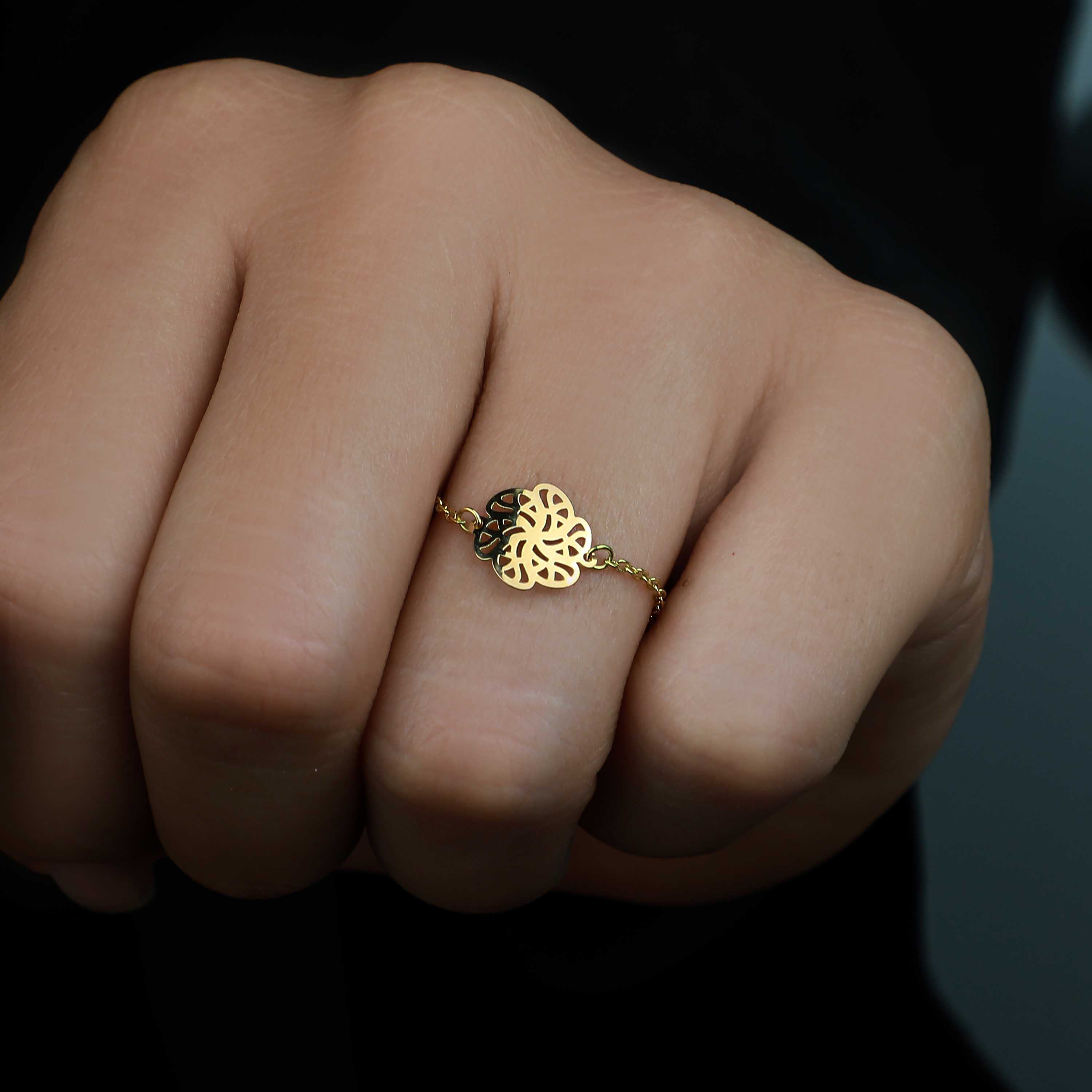 18k gold chain ring, Turkish made - (H-1160)